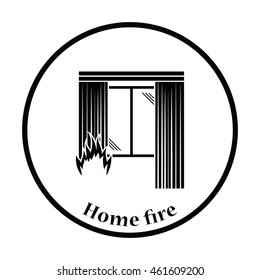 Home fire icon. Thin circle design. Vector illustration.