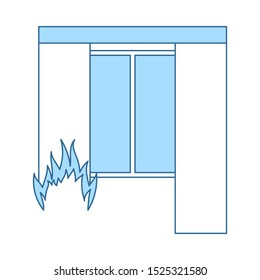 Icono de incendio en casa. Línea Delgada Con Diseño De Relleno Azul. Ilustración vectorial.