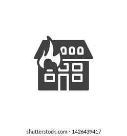 Home fire insurance vector icon. filled flat sign for mobile concept and web design. House with Fire glyph icon. Symbol, logo illustration. Vector graphics