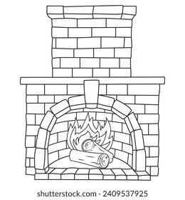 Home fireplace. Burning flame. Fire places. Art therapy Coloring page. Black and white isolated on white background. Vector illustration