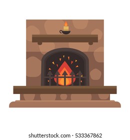 Heisskamin mit Feuer. Vektorgrafik. Flaches Icon-Design. Illustration einzeln auf weißem Hintergrund.