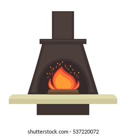 Heisskamin mit Feuer. Vektorgrafik. Flaches Icon-Design. Illustration einzeln auf weißem Hintergrund.