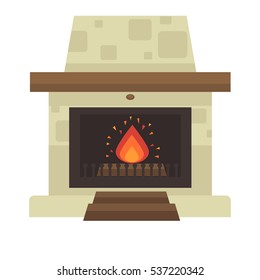 Chimenea en casa con fuego. Ilustración vectorial. Diseño de iconos planos. Ilustración aislada sobre fondo blanco.