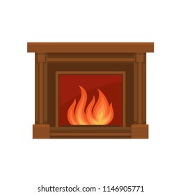 Home fireplaces with fire vector Illustration on a white background
