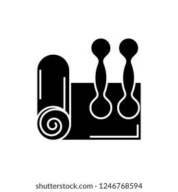 Home fitness black icon, vector sign on isolated background. Home fitness concept symbol, illustration 