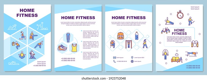 Home fitness brochure template. Exercising in your room. Flyer, booklet, leaflet print, cover design with linear icons. Vector layouts for magazines, annual reports, advertising posters