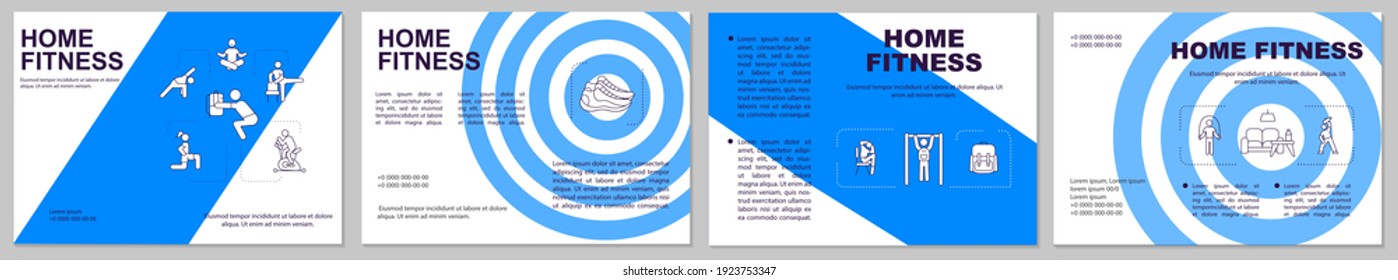 Home fitness brochure template. Exercising in your own house. Flyer, booklet, leaflet print, cover design with linear icons. Vector layouts for magazines, annual reports, advertising posters