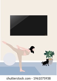 Home fitness - a concept illustration of home training, exercise, active lifestyle