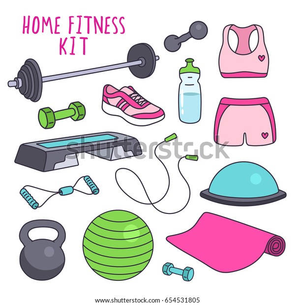 Home Fitness Kit Vector Illustrations Workout Stock Vector