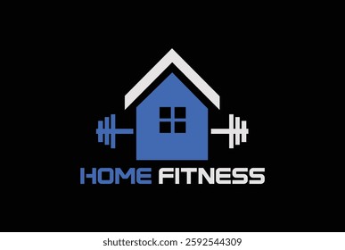 Home fitness logo vector with house and barbell, Fitness gym logo vector illustration.