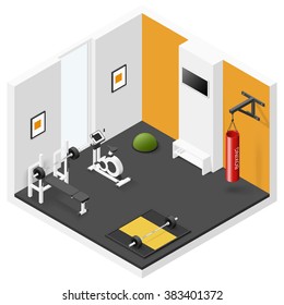 Home Fitness Room Isometric Icon Set Vector Graphic Illustration