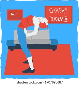 Home fitness woman concept. Vector illustration.