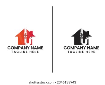 Logo de la tubería de acoplamiento residencial. Artículos sanitarios en la casa. Diseño del logotipo de accesorios de tubería residencial. Negocios. Agua. Repare el tubo. Finanzas. Edificio