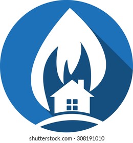 home flat fire Icon with long shadow