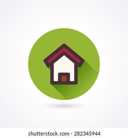Home flat icon in a circle with long shadow
