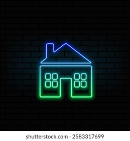 Home flat icon. Pixel perfect. For Mobile and Web. neon style.
