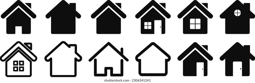 Home flat icon set. Collection home icons. House symbol. Vector illustration