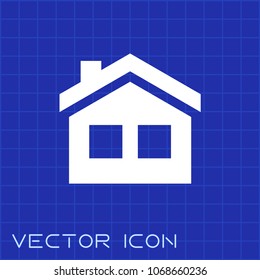 Home flat icon vector on blue background.