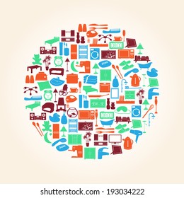 home flat living room, kitchen, bedroom and bathroom icons eps10