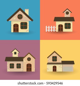 Home flat style set Front view House front view sign Vector illustration