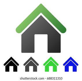 Home flat vector illustration. Colored home gradiented, gray, black, blue, green pictogram versions. Flat icon style for web design.