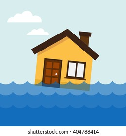 Home flooding under water. Vector illustration