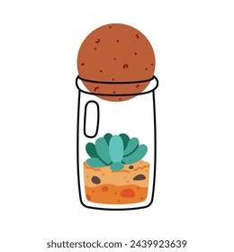 Home Florarium with Plant in Glass Transparent Vessel Vector Illustration