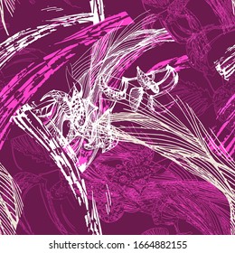 Home flower of Maranta. Home flower Scindapsus. Tropical plant. Seamless vector pattern. Hand drawing. 

Sketch.