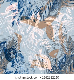 Home flower of Maranta. Seamless vector pattern with home colors. Hand drawing.