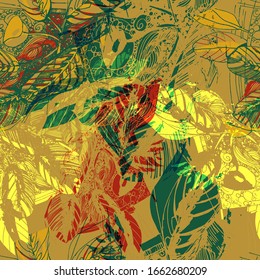 Heimblume von Maranta. Nahtlose Vektorillustration mit hausgemachten Farben. Handzeichnung.