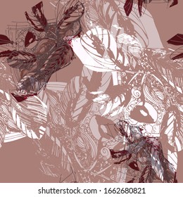 Home flower of Maranta. Seamless vector pattern with home colors. Hand drawing.