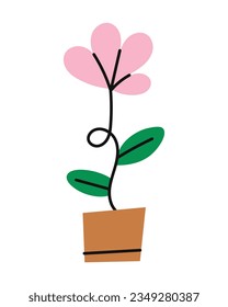 Flor casera en la olla. Ilustración vectorial plana.