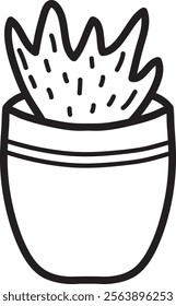 Home Flower Pot Lined Vector Illustration