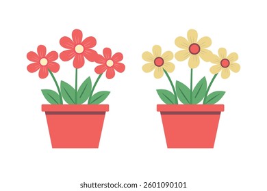 Home flower in pot vector design illustration isolated on white background set spring flowers in a blue pot, isolated on white background, vector illustration