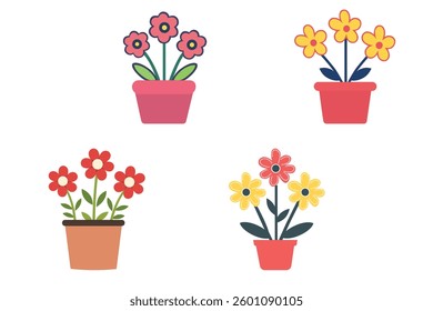 Home flower in pot vector design illustration isolated on white background set spring flowers in a blue pot, isolated on white background, vector illustration