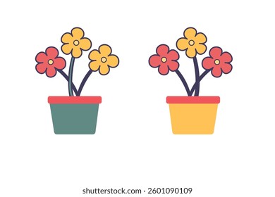 Home flower in pot vector design illustration isolated on white background set spring flowers in a blue pot, isolated on white background, vector illustration