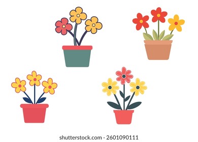 Home flower in pot vector design illustration isolated on white background set spring flowers in a blue pot, isolated on white background, vector illustration