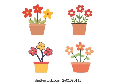 Home flower in pot vector design illustration isolated on white background set spring flowers in a blue pot, isolated on white background, vector illustration