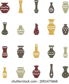 Home flower vase icon pack, illustration, vector on a white background.