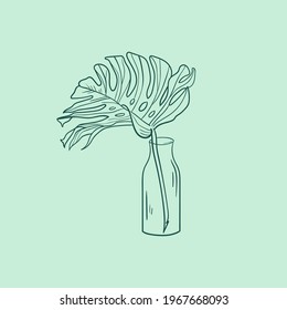 Home flowers, Botanical logo outline drawing. Minimal floral vintage style. Doodle plant vector illustration. Pure nature organic brush. Line drawing. Botanical floral badge. Eco product emblem.