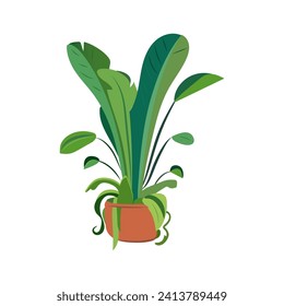Home flowers of colorful set. This design combines functionality and aesthetics, offering a delightful flowerpot for home use, elegantly portrayed on a blank white canvas. Vector illustration.