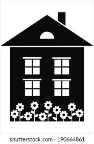Home and flowers, vector icon