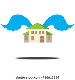 Home flying on a white background, housing concept and hope to have housing.