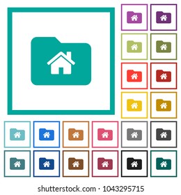 Home folder flat color icons with quadrant frames on white background