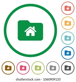 Home folder flat color icons in round outlines on white background