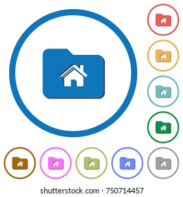 Home folder flat color vector icons with shadows in round outlines on white background