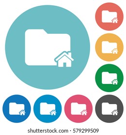 Home folder flat white icons on round color backgrounds