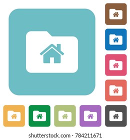 Home folder white flat icons on color rounded square backgrounds