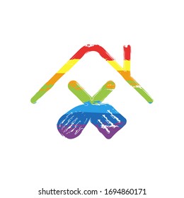 home food, cooking logo. Drawing sign with LGBT style, seven colors of rainbow (red, orange, yellow, green, blue, indigo, violet