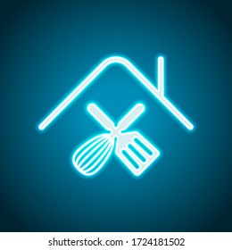home food, cooking logo. Neon style. Light decoration icon. Bright electric symbol